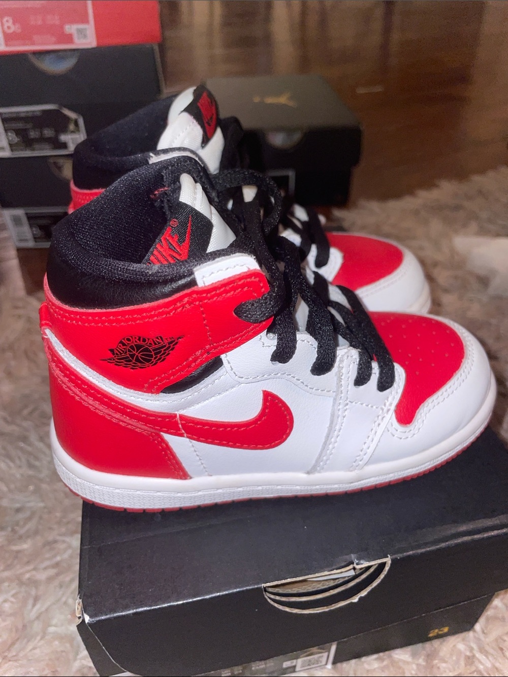 Nike Kids High-Top Sneakers in Red, White & Black